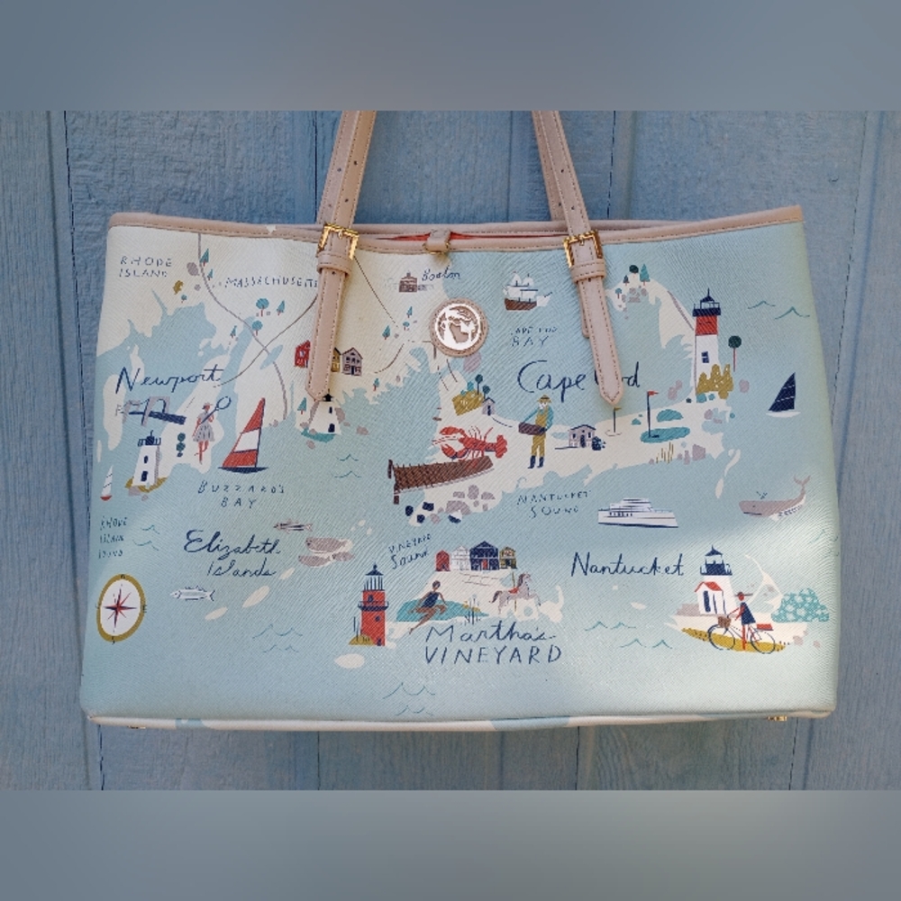 Spartina449 Northeast Harbor : Charming Coastal Map Tote - Blue and Cream